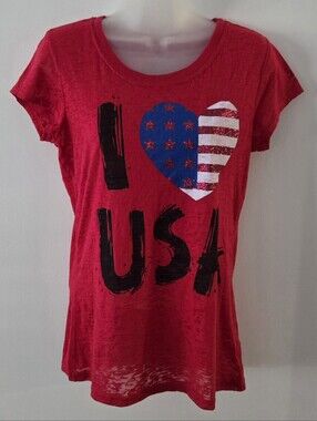 Bundle Of 3 Patriotic Tees Sz Large Jr's Rocker Girl 2 Red 1 Blue Short Sleeve